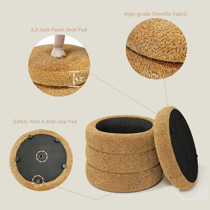 Storage Ottoman, Round Ottoman with Storage, Vanity Stool Foot Rest with Removable Lid, Round Boucle Upholstered for Living Room Pouf Footstool