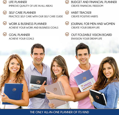 Life Planner Undated for Men – Daily, Weekly & Monthly Planner With Budget Section | Guided Daily Gratitude Journal, Goals Journal, Habit Tracker, Budget Planner - Horizontal Format