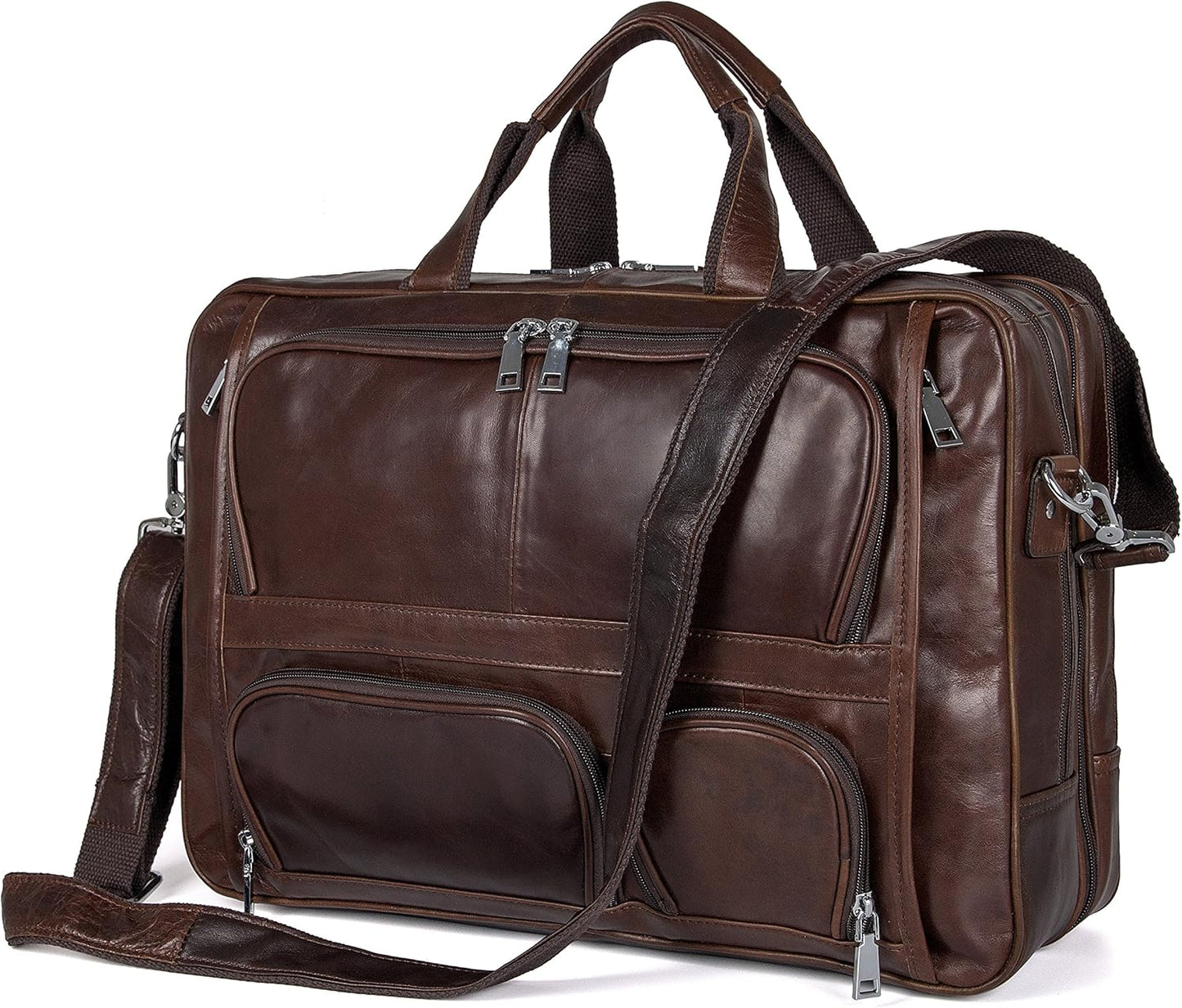 Augus Business Travel Briefcase Genuine Leather Duffel Bags for Men Laptop Bag fits 15.6 inches Laptop