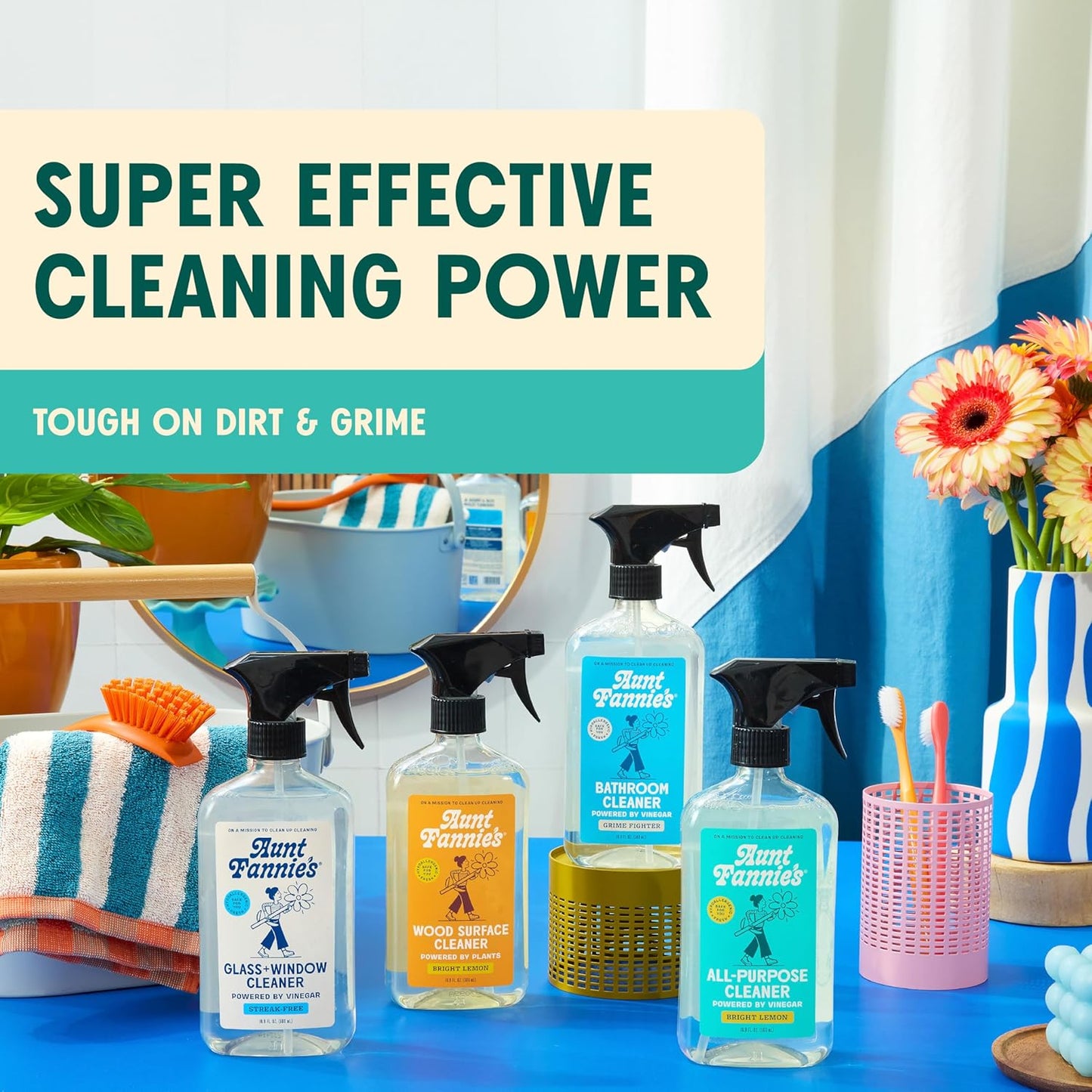 Aunt Fannie's Cleaning Spray Variety Pack, Lemon All Purpose Vinegar, Glass & Window, Bathroom, and Wood Surface Cleaner, 16.9 oz each, Pack of 4