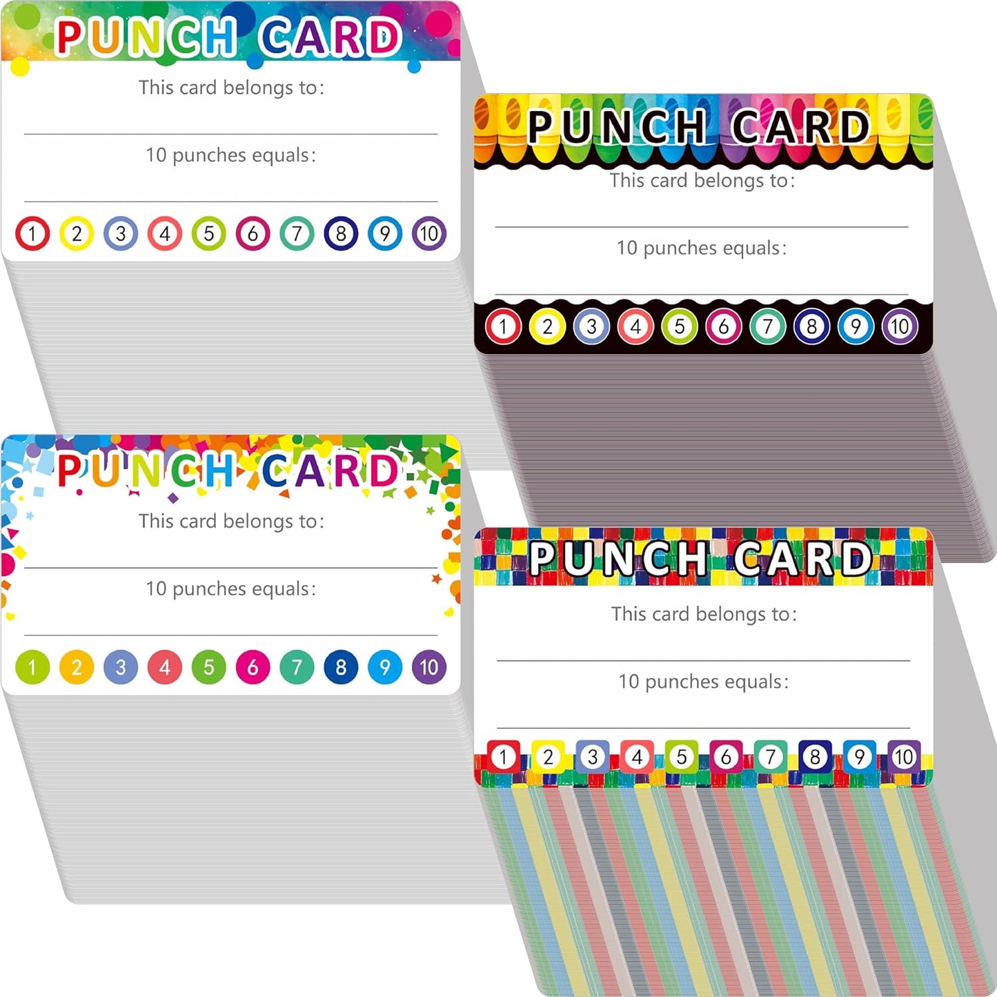 332 PCS Punch Cards, 4 Designs Incentive Reward Card Student Awards Loyalty Cards for Business, Classroom, Kids Behavior, Students, Teachers (3.5” x 2”)