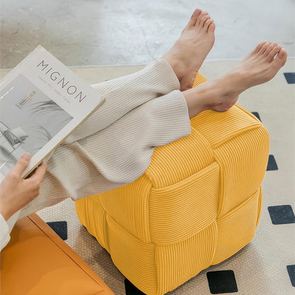 Ottoman Foot Rest Soft and Comfortable Ottoman Square Corduroy Woven Design Sofa Stool (Yellow)