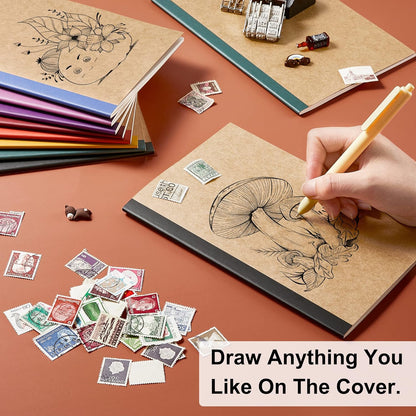 feela 16 Pack Composition Notebooks Bulk, Kraft Cover Lined Blank College Ruled Composition Travel Journals with Jewel Tone Spines For Women Students, 60 Pages, 8.3”x 5.5”, A5, 8 Vintage Colors