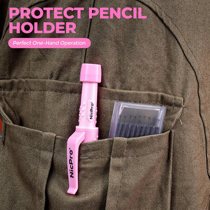 Nicpro CP3000 Carpenter Pencil with Sharpener, Construction Mechanical Pencils with 19 Refills, Heavy Duty Construction Pencil, Pink Woodworking Tools For Women, Great for Marking On Wood, Metal