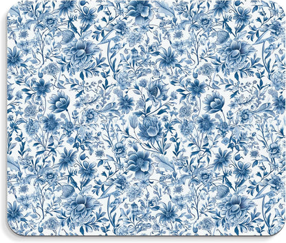 Chinoiserie Floral Mouse Pad - Blue and White Porcelain Floral Mousepad, Blue Chinoiserie Office Mouse Pads, Chinoiserie Decor, Coworker Gifts, Gifts for Employees, 9.5x8 Inches