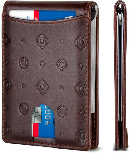 SERMAN BRANDS RFID Blocking Slim Bifold Genuine Leather Minimalist Front Pocket Wallets for Men with Money Clip Thin Mens