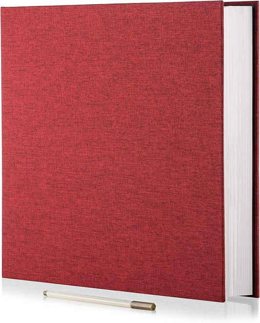 Photo Album Self Adhesive 3x5 4x6 5x7 6x8 8x10 8.5x11, 11x10.6 Magnetic Scrapbook Album DIY Length 11x10.6 Inch 40 Pages Linen Cover DIY Photo Album with A Metallic Pen and and Plastic Board(Red)