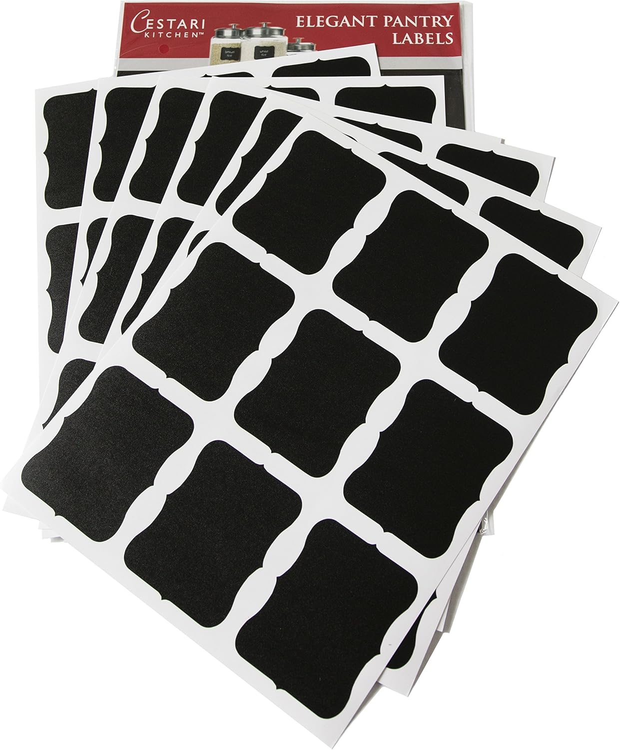Cestari Large Chalkboard Labels – 54-Pack Black Reusable Jar Labels for Containers, Fancy Rectangle Chalk Stickers for Organizing Kitchen, Pantry, Storage Bins, Jars & More