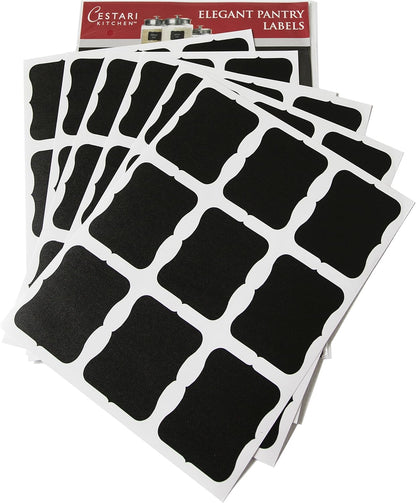 Cestari Large Chalkboard Labels – 54-Pack Black Reusable Jar Labels for Containers, Fancy Rectangle Chalk Stickers for Organizing Kitchen, Pantry, Storage Bins, Jars & More