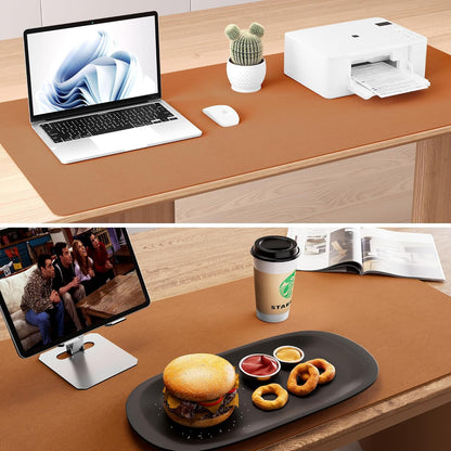 Aothia Double-Sided Desk Pad, Leather Desk Mat, Eco Cork Desk Pad Protector, Large Mouse Pad for Desk, Waterproof Desk Blotter Pad, Writing Pad for Office/Home(23.6""x13.7"",Brown), Brown+cork
