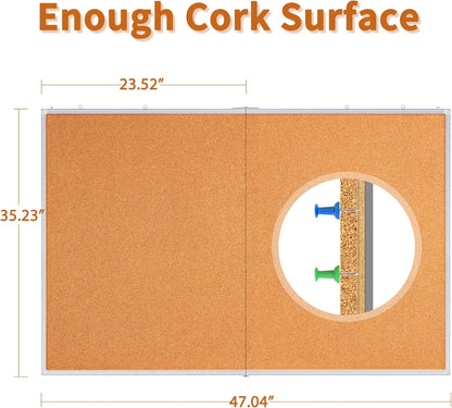 maxtek Large Cork Board 48 x 36 in, Bulletin Board for Walls, 4'x 3' Extra Aluminum Framed Corkboard, Foldable Wall Mounted Pin Memo Notice Cork Board for Office, Home Wall Display