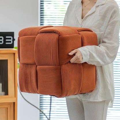 Ottoman Foot Rest Soft and Comfortable Ottoman Square Corduroy Woven Design Sofa Stool (Orange)