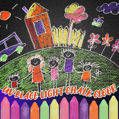 12 Pcs Glow in the Dark Chalk Under Blacklight, 6 Neon Colors Washable Dustless UV Sidewalk Chalk for Black Light Party Playground Chalkboard Birthday Gift and Outdoor Drawing (Crayon)