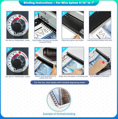 Rayson TD1222 Wire Binding Machine - 2:1 Pitch, Rectangular Holes, 220 Sheet Binding / 12 Sheet Punching Capacity