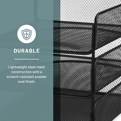 Safco Onyx Desk Organizer, 3 Trays, Office and Classroom Mailbox, Paper and Mail Sorter, Steel Mesh, Black