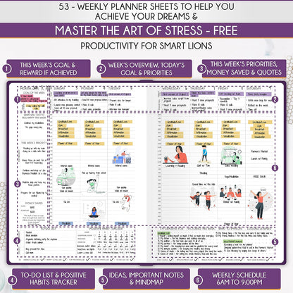 Hourly Planner - Undated Daily, Weekly & Monthly Planner with Budget Section | A 12 Month Journey to Increase Productivity & Happiness | Life Organizer & Gratitude Journal - Vertical Format