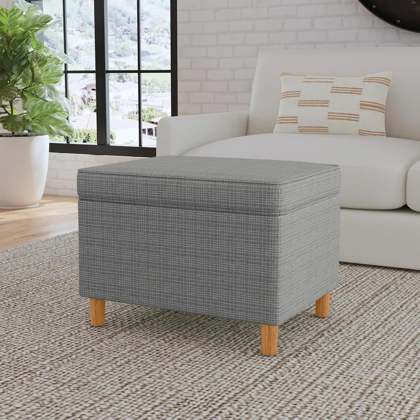 Home Decor | Dinah Collection Modern Storage Ottoman | Ottoman with Storage for Living Room & Bedroom(Sage Mini Grid Pattern)