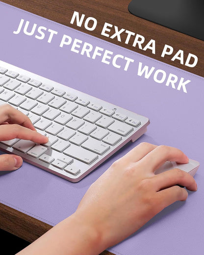 Large Desk Pad Mat - Waterproof Mouse Pad & Desk Protector, Non-Slip XL PU Leather Gaming Mat for Keyboard/Mouse, Stitched Edge with Ergonomic Support, 47"x17" (Lavender)