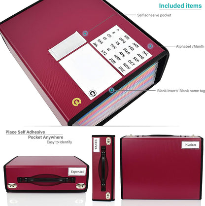 CNK Accordion File Folders with 24 Pockets Organizer for Document Paper Storage Folder Documents Expanding Binder Folio Pocket Receipt Filing Expandable Files Dividers Labels Letter Durable Handle