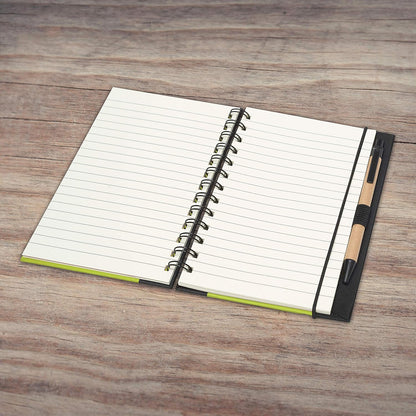 DISCOUNT PROMOS Custom Eco Block Notebooks with Pens Set of 10, Personalized Bulk Pack - Perfect for School, Office, Business, Home - Lime Green