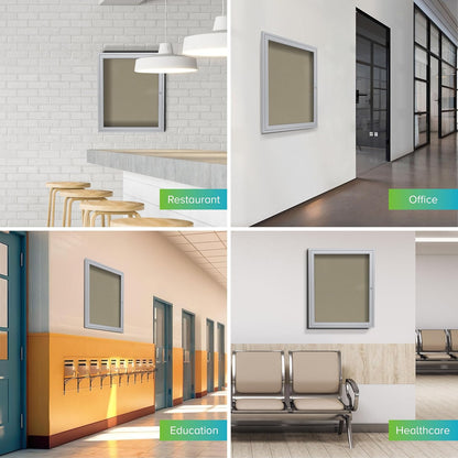 Ghent 36"x24" 1-Door Outdoor Enclosed Vinyl Bulletin Board, Shatter Resistant, with Lock, Satin Aluminum Frame - Caramel, Made in the USA (PA13624VX-181)