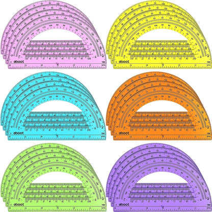 EBOOT 24 Pack Plastic Protractors Math Protractor 180 Degrees 6 Inch (Multi Colors)