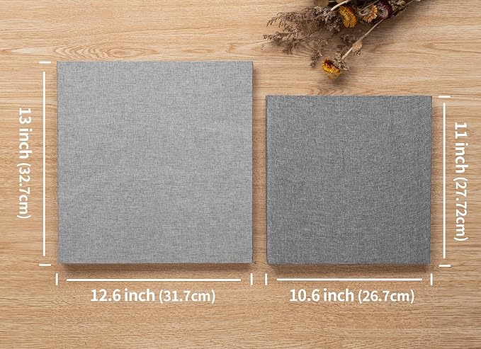 Large Photo Album Self Adhesive 4x6 8x10 10x12 13"x12.8" Magnetic Scrapbook 12.6"x11" Inch 40 Pages Linen Cover DIY Photo Album with A Metallic Pen and Plastic Board(Gray)