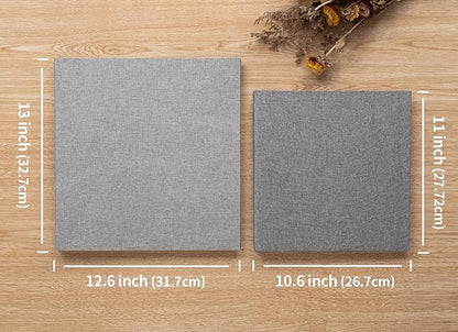 Large Photo Album Self Adhesive 4x6 8x10 10x12 13"x12.8" Magnetic Scrapbook 12.6"x11" Inch 40 Pages Linen Cover DIY Photo Album with A Metallic Pen and Plastic Board(Gray)
