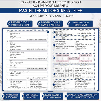 Life Planner - Undated Daily, Weekly & Monthly Planner with Budget Section | A 12 Month Journey to Increase Productivity & Happiness | Life Organizer & Gratitude Journal - Horizontal Format