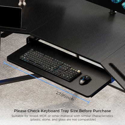 EUREKA ERGONOMIC Adjustable Keyboard Tray Under Desk, 28x11 Inch Large Slide Out Keyboard & Mouse Platform Tray, Wooden Pull Out Computer Keyboard Drawer for Typing Home Office Desk, Black