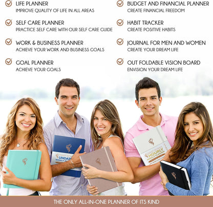 Hourly Planner - Undated Daily, Weekly & Monthly Planner with Budget Section | A 12 Month Journey to Increase Productivity & Happiness | Life Organizer & Gratitude Journal - Vertical Format