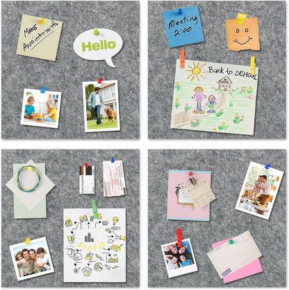 AKTOP Cork Bulletin Board 12x12, 1/2" Thick Felt Cork Board Tiles 9 Pack, Small Square Pin Board for Wall, Self Adhesive Corkboards with 120 Push Pin Wood Clips for School, Home & Office, Grey