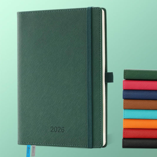 Weekly Monthly 2026 Planner (Jan.26-Dec.26),8.5"x6.5",12 Months Agenda Plan with Month Tabs & Pocket,Expenses/Note Pages, Appointment Book Calendar with Hardcover Vegan Leather Cover,Green