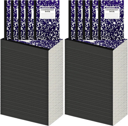Fainne 100 Pack A5 Composition Notebooks Bulk College Ruled Composition Notebooks Marble Covers Notebook for Student Classroom Office Supplies 30 Sheet/60 Page(Purple)