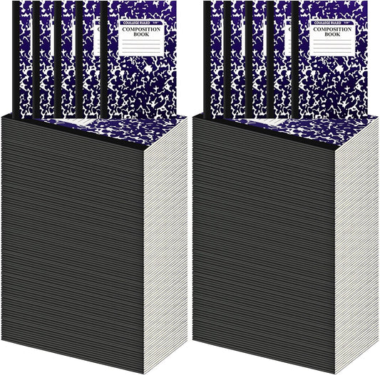 Fainne 100 Pack A5 Composition Notebooks Bulk College Ruled Composition Notebooks Marble Covers Notebook for Student Classroom Office Supplies 30 Sheet/60 Page(Purple)