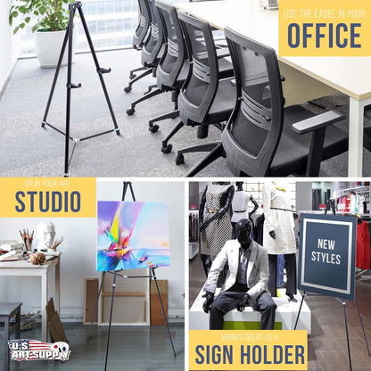 U.S. Art Supply 66" High Black Metal Display Art Easel (10 Pack) - Large Adjustable Height Portable Easel Stand, Sign Display, Holds 25 lbs - Floor & Tabletop Easels, Sign Stand