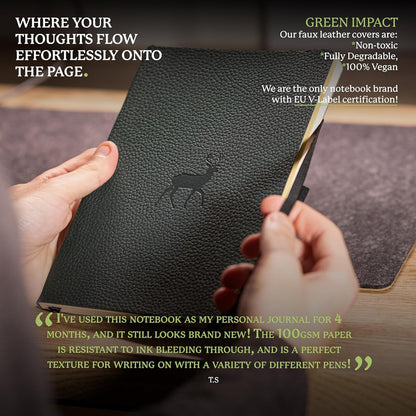 Dingbats* Wildlife Dotted Writing Journal Notebook A5 - Vegan Leather Softcover - Ideal for Work, Travel - Pocket, Elastic Closure, & Bookmark