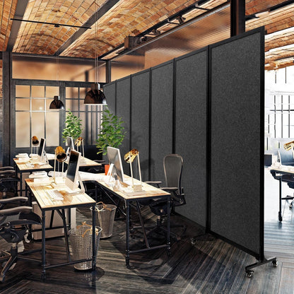 Upgrade Version Room Partition and Divider, Freestanding Rolling Dividers with Wheels,Office Privacy Screen Divider Wall,Classroom Felt Dividers,12'2"L* 6'7"H,6 Panel，Dark Grey