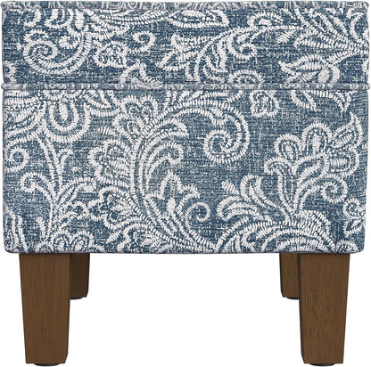 Home Decor | Dinah Collection Modern Storage Ottoman | Ottoman with Storage for Living Room & Bedroom(Blue Denim Jacobean Print)