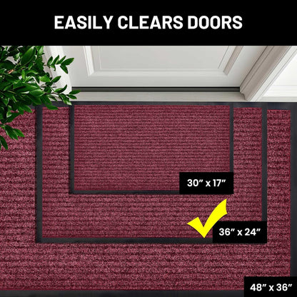Sierra Concepts Front Door Mat Large Welcome Floor Mats - Entryway Indoor Outdoor Entrance Doormat, Patio, Porch, Muddy Dog Shoe, Inside Outside Low Profile 36x24in, 2-Pack Red