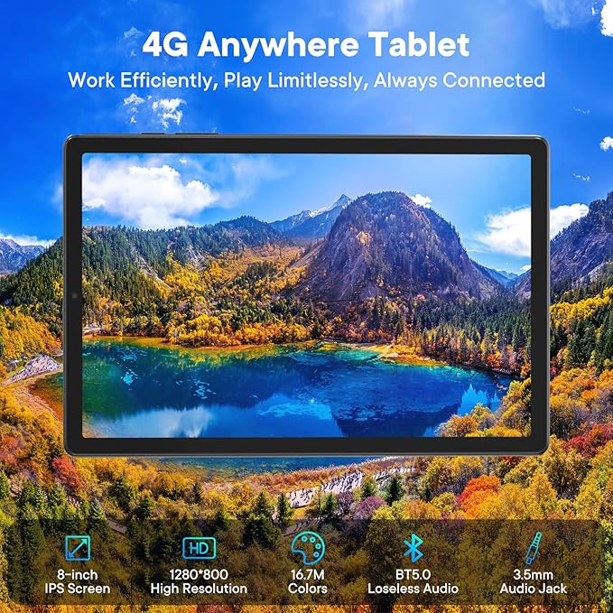 HAOVM Android 15 Tablet 8 Inch,4G SIM Unlocked Tablet, Octa-Core CPU 2.0GHz, 12 GB+64 GB, TF Expandable, IPS Display, 5G WiFi, 5MP+8MP Dual Cameras,5100mAh, GPS, Gray Case