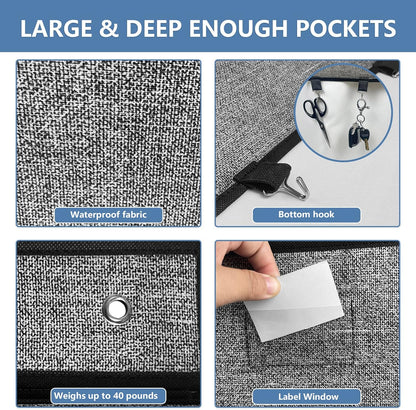 Homyfort Over the Door File Organizer, Hanging Wall File Folders with 5 Large Pockets for Papers, Charts, Mails, Magazine, Office and Back To Supplies Storage and Organization (Black)