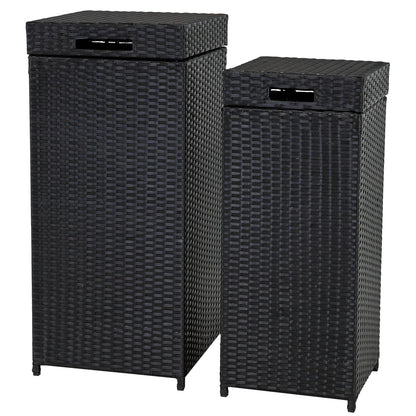 Sunnydaze Outdoor Trash Cans with Lids - Set of 2 Indoor and Outdoor Garbage Cans – 26 Gal and 15 Gal - Black