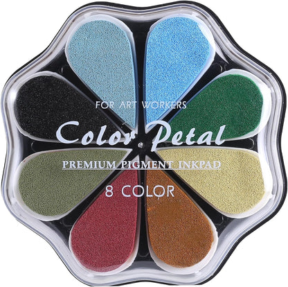 YPSelected 8 Assorted Multi Colours Waterdrop Shaped Craft Rubber Stamps Petal Ink Pads for Paper Wood Fabric (Set 1025)