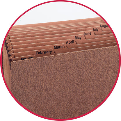 Smead TUFF Expanding File, 12 Pockets, Monthly (Jan.-Dec.), Flap and Cord Closure, Legal Size, Redrope (70390)