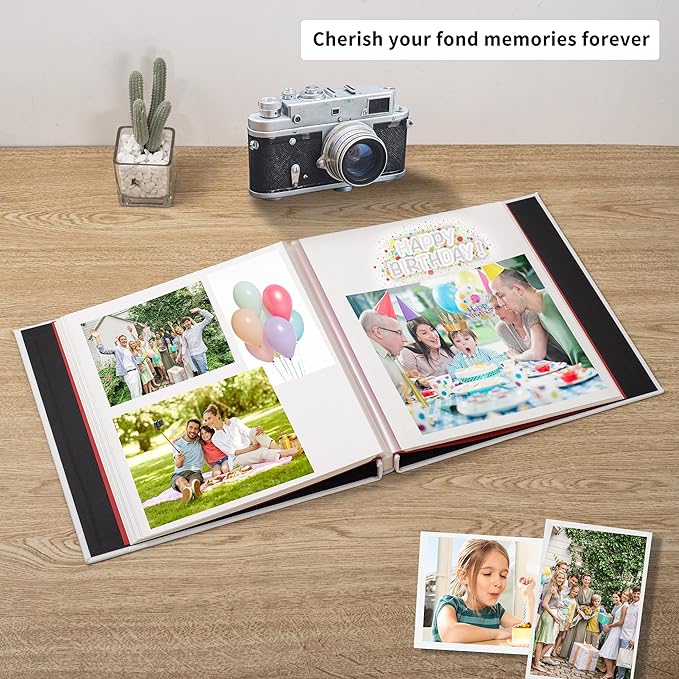 Large Photo Album Self Adhesive 4x6 5x7 6x8 8x10 Pictures Scrapbook Magnetic Album DIY Scrap Book 60 Sticky Pages Linen Cover DIY Photo Album with A Metallic Pen and DIY Accessories(White)