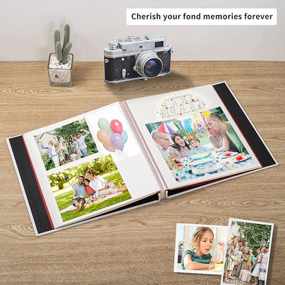 Large Photo Album Self Adhesive 4x6 5x7 6x8 8x10 Pictures Scrapbook Magnetic Album DIY Scrap Book 60 Sticky Pages Linen Cover DIY Photo Album with A Metallic Pen and DIY Accessories(White)