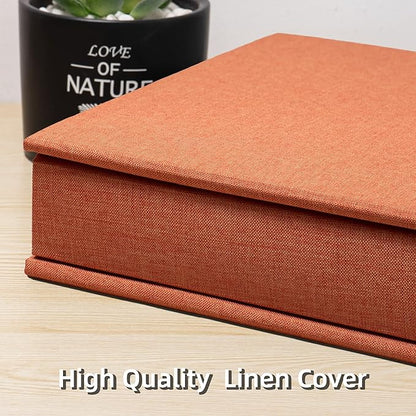 Large Photo Album Self Adhesive 4x6 5x7 3x5 8.5x11 Scrapbook Magnetic Album DIY Scrap Book Length 13 x Width 12.8 (Inches) 120 Sticky Pages Linen Cover DIY Photo Album (Orange)