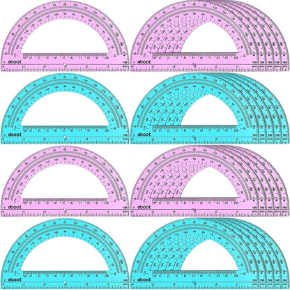 EBOOT 24 Pack Plastic Protractors Math Protractor 180 Degrees 6 Inch (Pink, Blue)