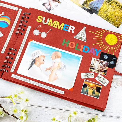 Bstorify Square Scrapbook Photo Albums 50 Pages (11 x 8.5 Inch) Red Thick Paper, Hardcover, Ribbon Closure - Ideal for Your Scrapbooking Albums, Art & Craft Projects (Red, 11 x 8.5 Inch)